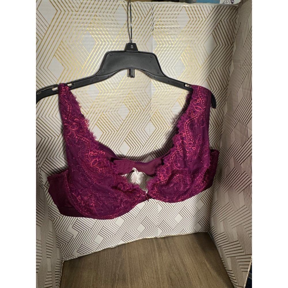 Cacique boost plunge Purple‎ magenta Lace Unlined Underwire Bra Size 46DD